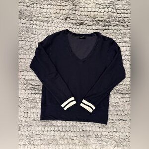 Monrow Stripe Cuff V-Neck Sweater